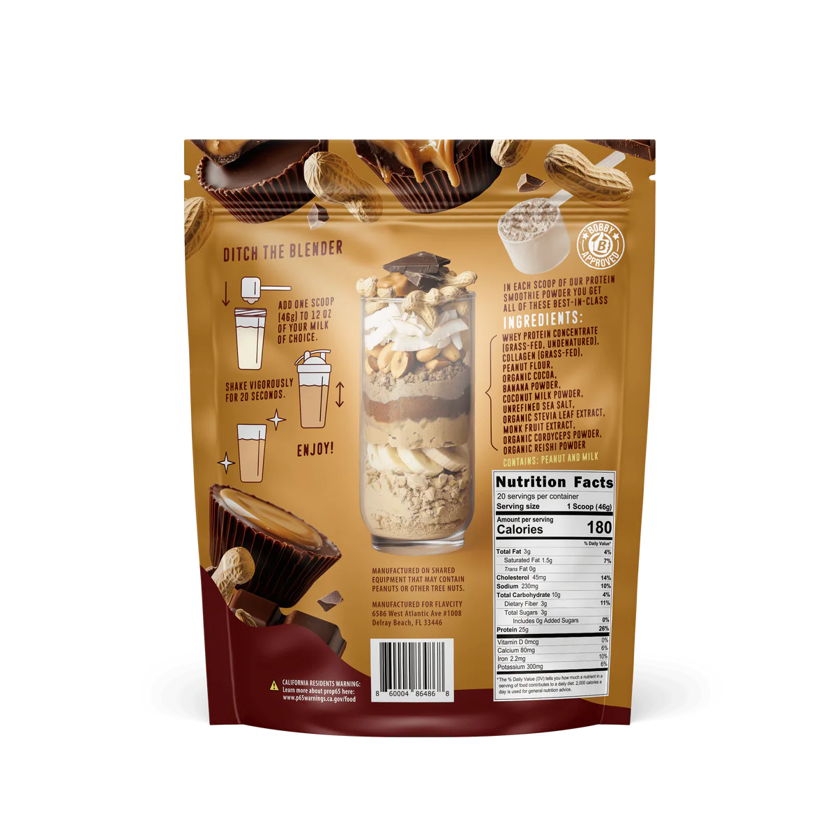 FlavCity Grass Fed Whey Chocolate Protein Powder - Chocolate Peanut Butter - 25g Protein & 10g Collagen - Made with Organic Cocoa & Coconut Milk - Gluten Free & No Added Sugars (20 Servings)